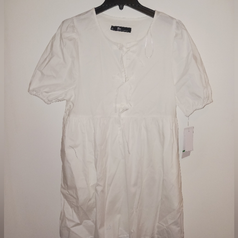 NWT Womens Short Sleeve Babydoll Dress, Large, White